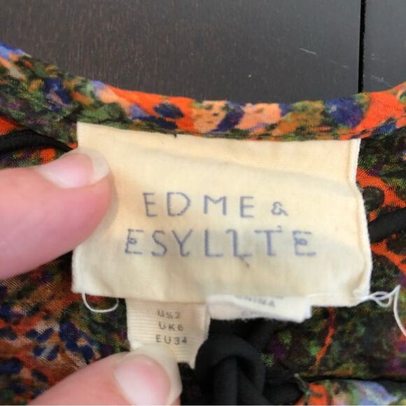 Anthropologie Edme & Esyllte orange floral semi sheer peasant top size 2 - Picture 9 of 13